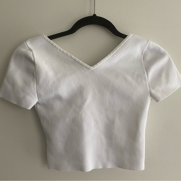 Aritzia White Wrap Crop Top - Picture 3 of 10
